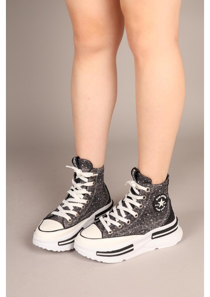 Joyful Taş Aksesuarlı Bilekli Kot Sneakers Siyah