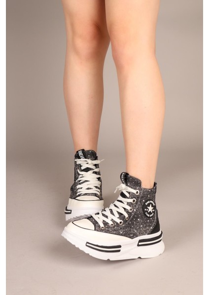 Joyful Taş Aksesuarlı Bilekli Kot Sneakers Siyah