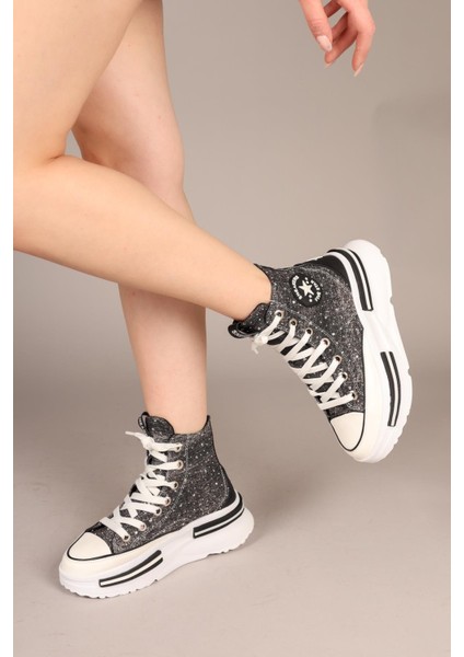 Joyful Taş Aksesuarlı Bilekli Kot Sneakers Siyah