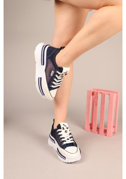 Joyse Tül Detaylı Keten Sneakers Lacivert