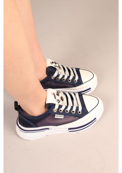 Joyse Tül Detaylı Keten Sneakers Lacivert