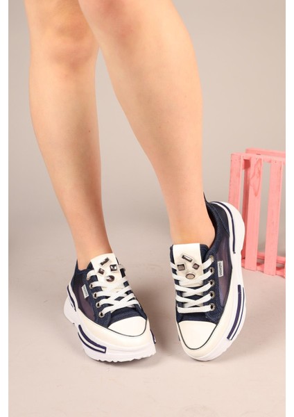 Joyse Tül Detaylı Keten Sneakers Lacivert