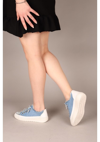 Reina Taş Bağcık ve Aksesuarlı Kot Sneakers Mavi modelleri