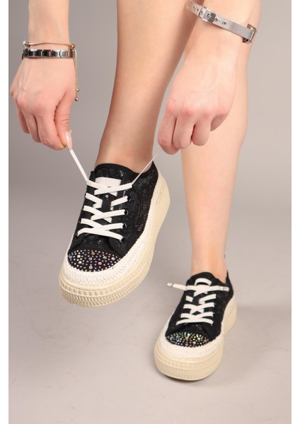 Luxora Lastik Bağcıklı Dantel Sneakers Siyah