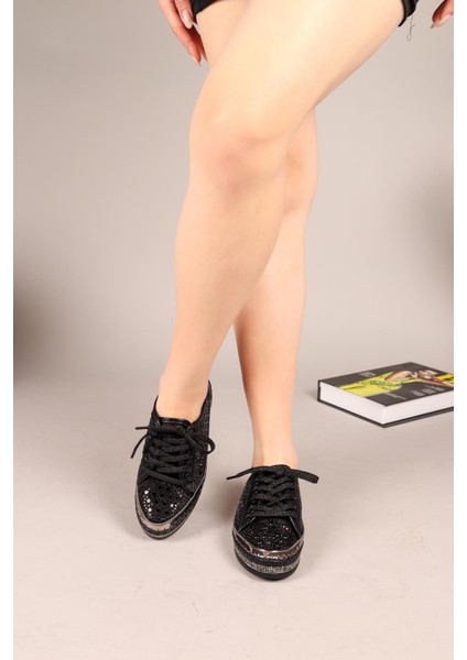 Pandora Bağcıklı Taşlı Sneakers Siyah