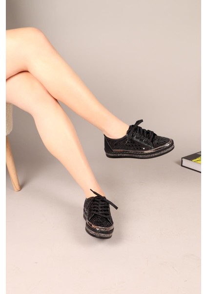 Pandora Bağcıklı Taşlı Sneakers Siyah