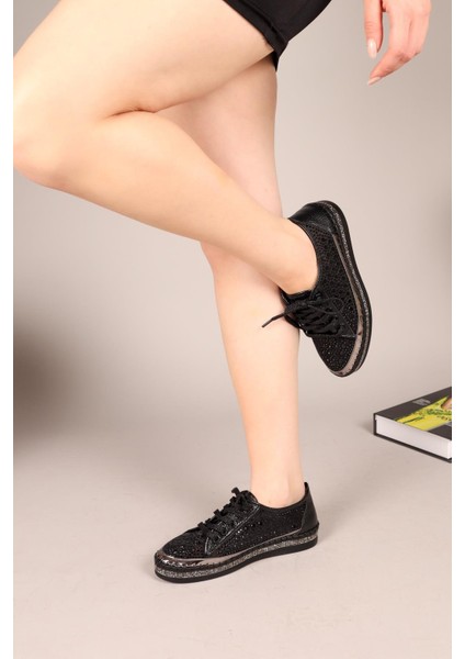 Pandora Bağcıklı Taşlı Sneakers Siyah
