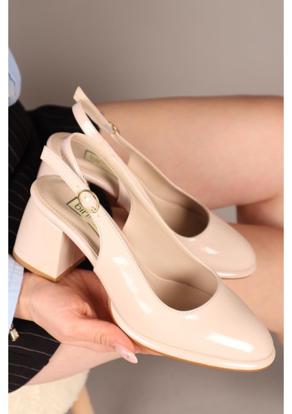 Pixie Arkası Açık Kalın Topuklu Ayakkabı Ten