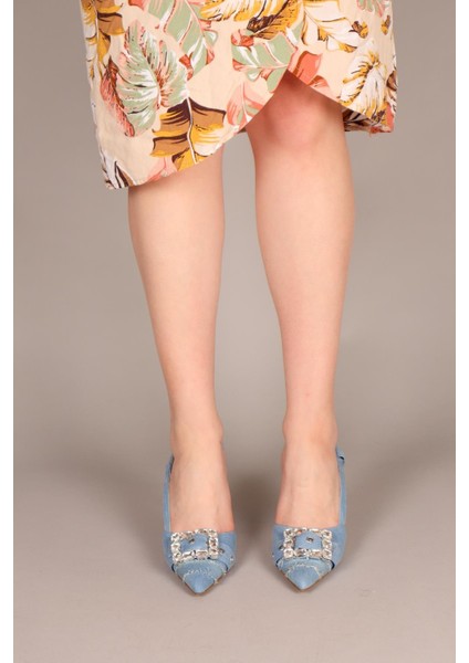 Sandy Taşlı Kot Topuklu Ayakkabı Mavi fiyatları