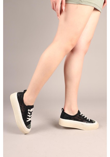 Luxora Lastik Bağcıklı Dantel Sneakers Siyah