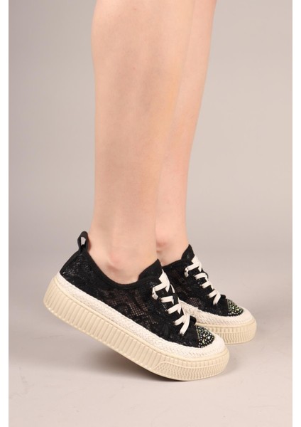 Luxora Lastik Bağcıklı Dantel Sneakers Siyah