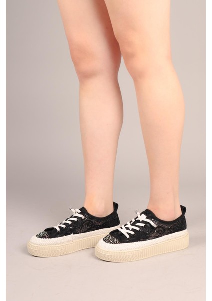 Luxora Lastik Bağcıklı Dantel Sneakers Siyah