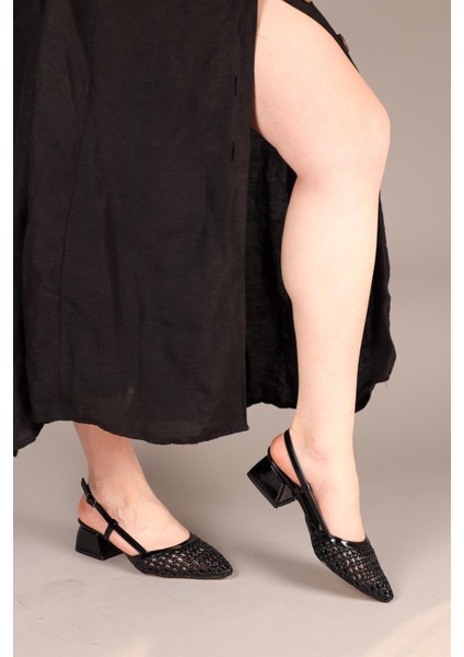 Aurora Alçak Topuklu Örgü Stiletto Siyah