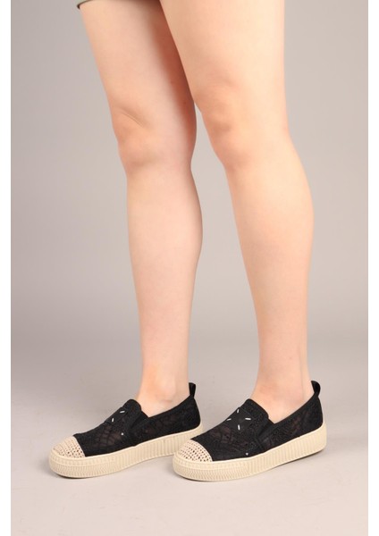 Flora Dantel Espadril Siyah