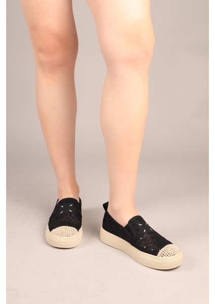 Flora Dantel Espadril Siyah