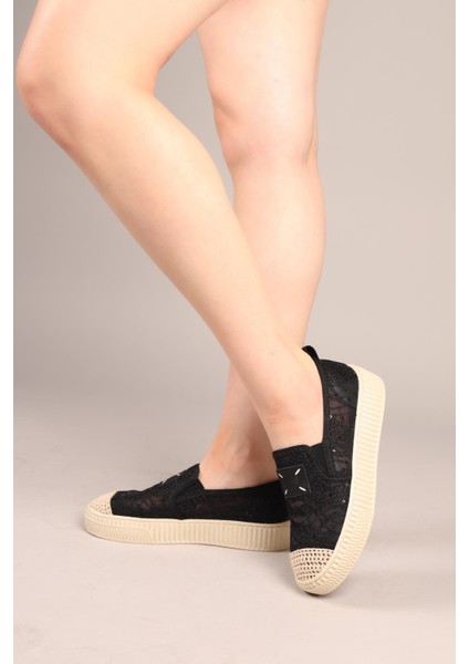 Flora Dantel Espadril Siyah