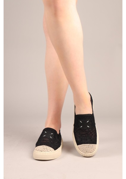 Flora Dantel Espadril Siyah