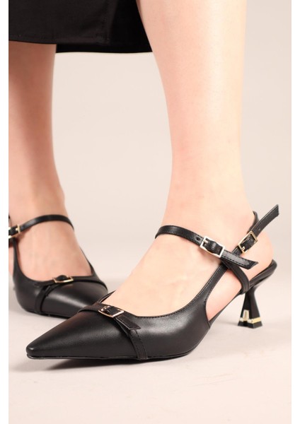 Snugly Tokalı Alçak Topuklu Stiletto Siyah