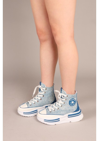 JOYFUL Taş Aksesuarlı Bilekli Kot Sneakers MAVİ