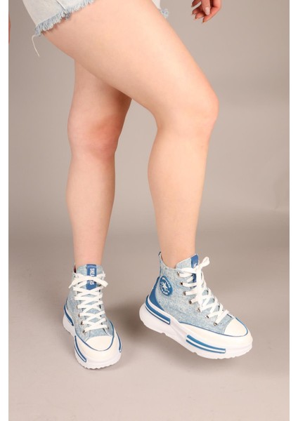 JOYFUL Taş Aksesuarlı Bilekli Kot Sneakers MAVİ