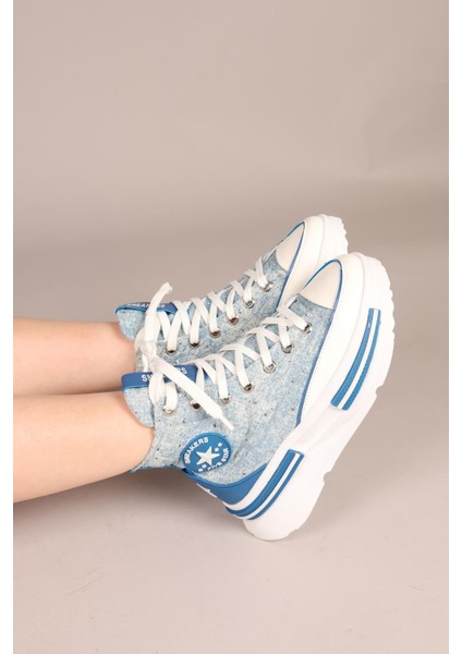 JOYFUL Taş Aksesuarlı Bilekli Kot Sneakers MAVİ