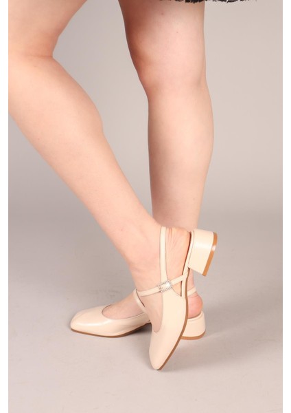 Sasara Taş Tokalı Arkası Açık Babet Bej