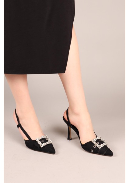 Sandy Taşlı Kot Topuklu Ayakkabı Siyah modelleri