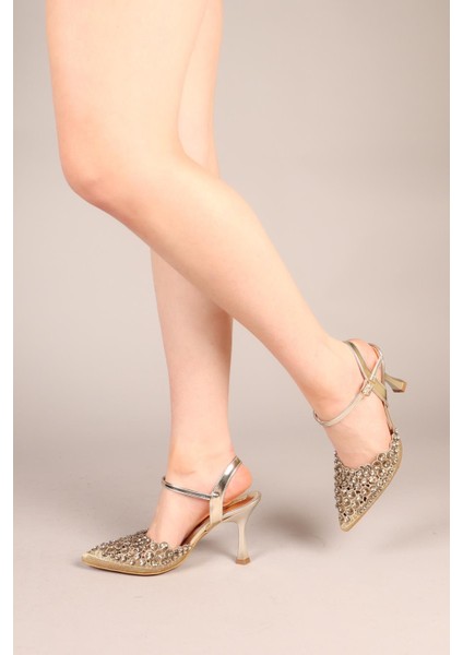 Tiber Önü Taşlı Topuklu Stiletto Gold fırsatları