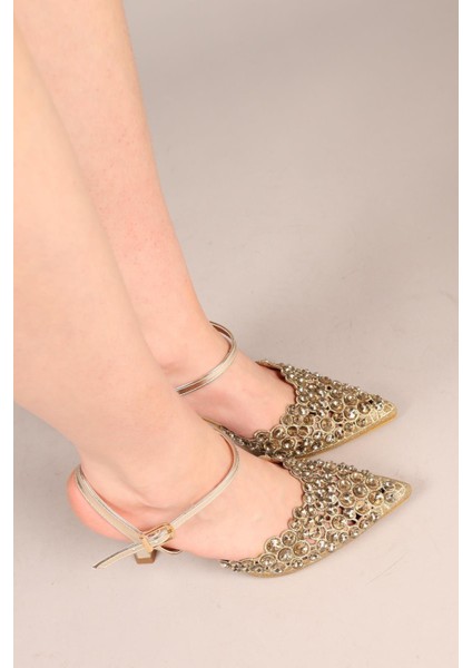 Tiber Önü Taşlı Topuklu Stiletto Gold indirimleri