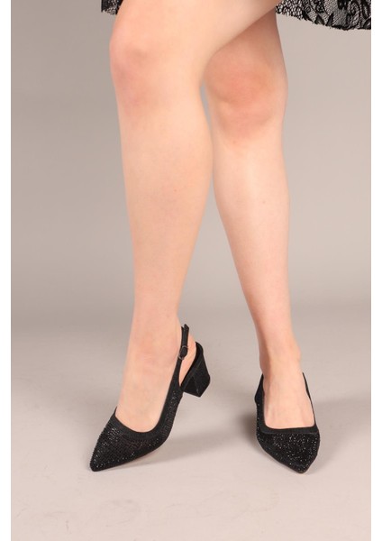 Saffia Sim ve Taş Detaylı Topuklu Ayakkabı Siyah