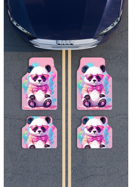 Modern Dijital Baskı Pembe Gözlüklü Tatlı Panda Universal Araba Paspası, Oto Paspas