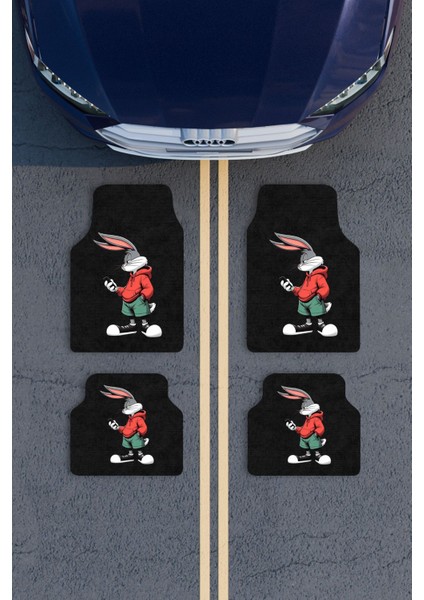 Modern Dijital Baskı Siyah Telefonlu Bugs Bunny Universal Araba Paspası, Oto Paspas