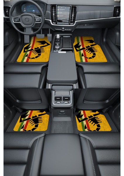 Modern Dijital Baskı Sarı Fiat Abarth Logo Universal Araba Paspası, Oto Paspas