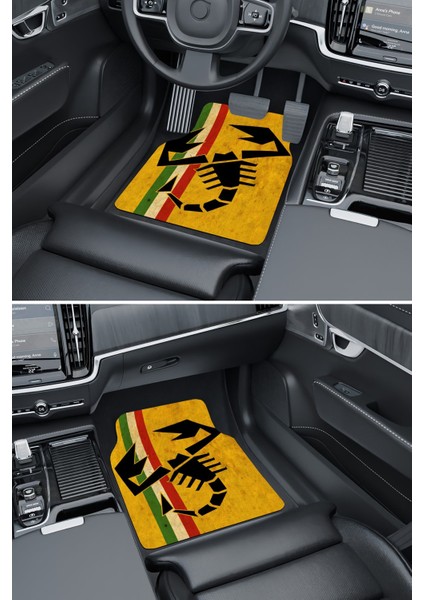 Modern Dijital Baskı Sarı Fiat Abarth Logo Universal Araba Paspası, Oto Paspas