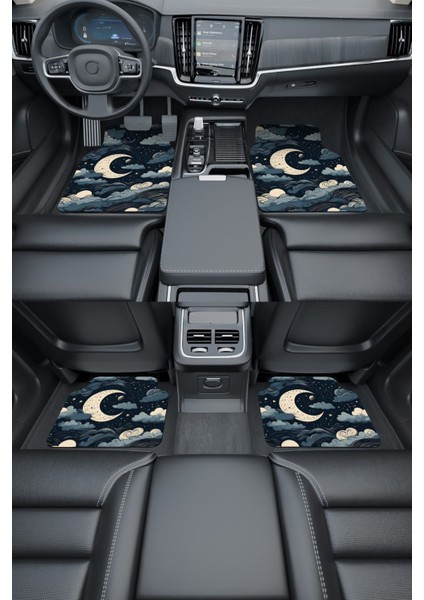 Modern Dijital Baskı Mavi Gece Hilal ve Bulut Universal Araba Paspası, Oto Paspas fiyatları