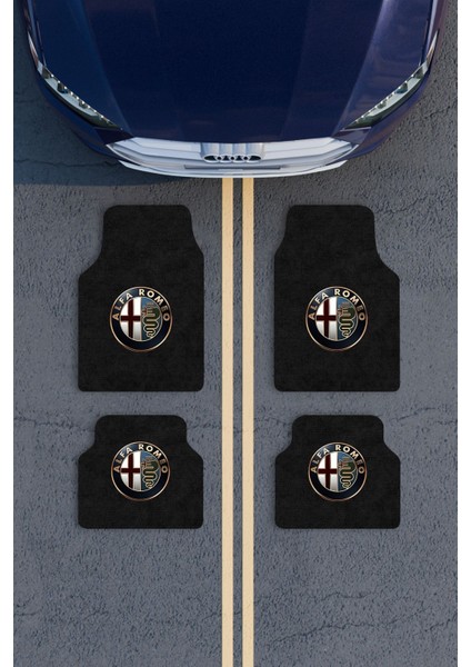 Modern Dijital Baskı Siyah Alfaromeo Logo Universal Oto Paspas, Araba Paspası