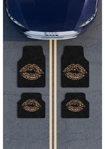 Modern Dijital Baskı Siyah Leoparlı Dudak Universal Araba Paspası, Oto Paspas