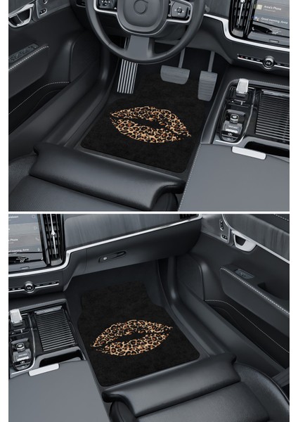 Modern Dijital Baskı Siyah Leoparlı Dudak Universal Araba Paspası, Oto Paspas modelleri