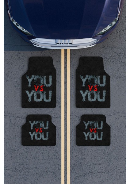 Modern Dijital Baskı Siyah You Vs You Universal Araba Paspası, Oto Paspas