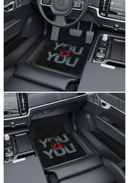 Modern Dijital Baskı Siyah You Vs You Universal Araba Paspası, Oto Paspas