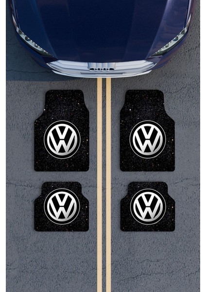 Modern Dijital Baskı Siyah Yıldızlı Volkswagen Logo Universal Araba Paspası, Oto Paspas