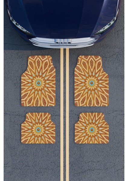 Modern Dijital Baskı Kahverengi Osmanlı Motif Universal Araba Paspası, Oto Paspas