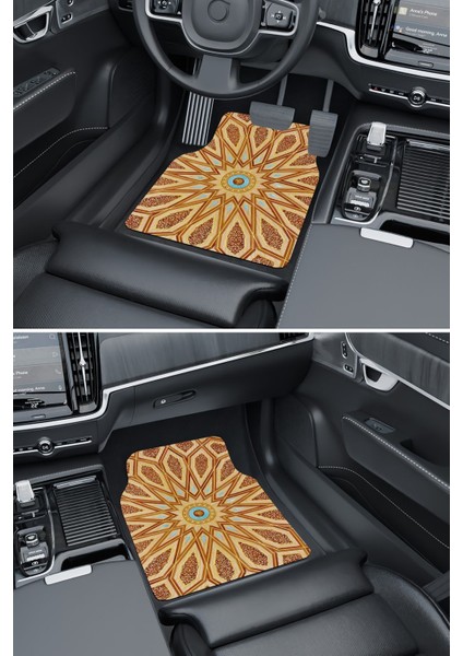 Modern Dijital Baskı Kahverengi Osmanlı Motif Universal Araba Paspası, Oto Paspas