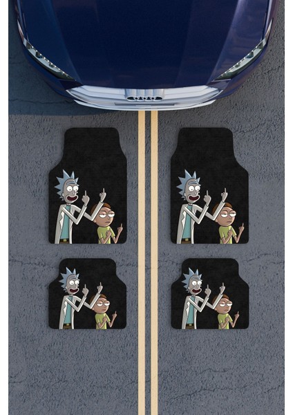 Modern Dijital Baskı Siyah Rick And Morty Universal Araba Paspası, Oto Paspas