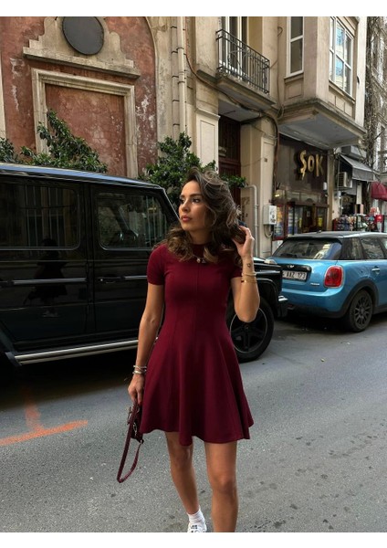 Bordo Super Mini Kadın Elbise