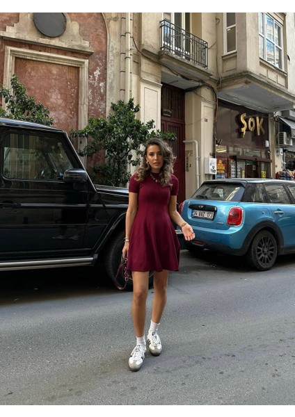 Bordo Super Mini Kadın Elbise