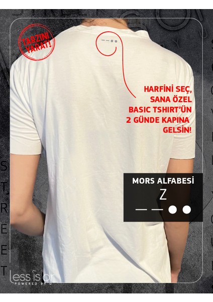 Mors Alfabesi " Harfini Seç " Lazer Kesim Beyaz Basic Tshirt