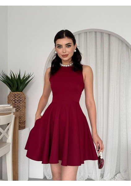 Cep Detaylı Volanlı Mini Kloş Elbise