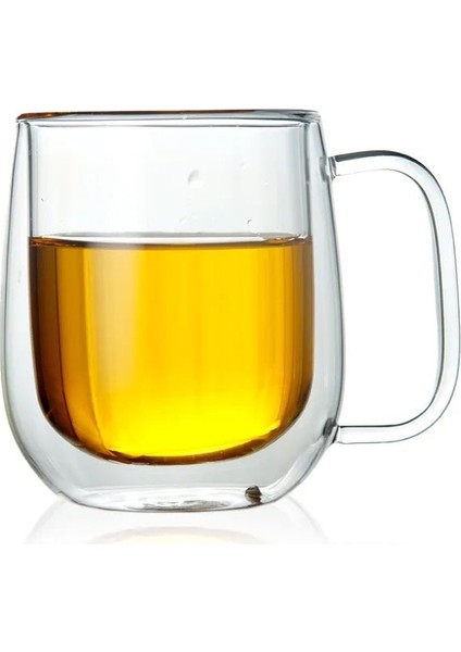Çift Cidarlı Kahve ve Çay Kupası 6‘ Lı Set 250 ml Kahve Bardağı - Kulplu Cam Bardak Seti