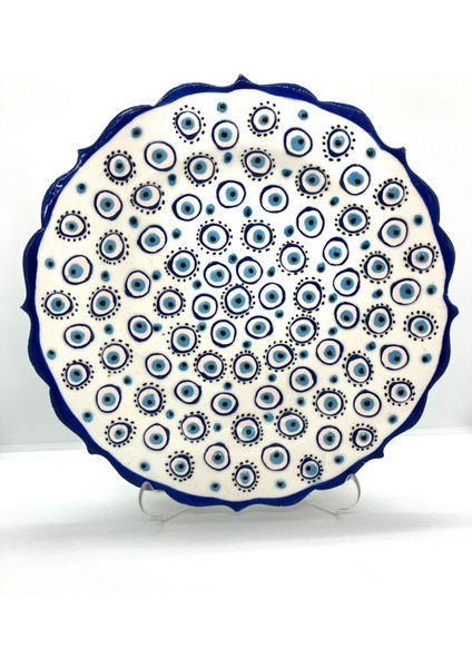 Nazar Boncuklu Handmade 25 cm Sunum Tabağı Beyz